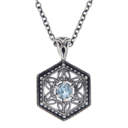 Art Deco style, Blue Topaz, sterling silver pendants, front view