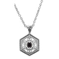 Filigree, Garnet, sterling silver pendants, front view