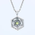 Back view of Art Deco Hexagon Filigree Green Peridot Pendant Adjustable Chain Sterling Silver showing 925 sterling silver hal