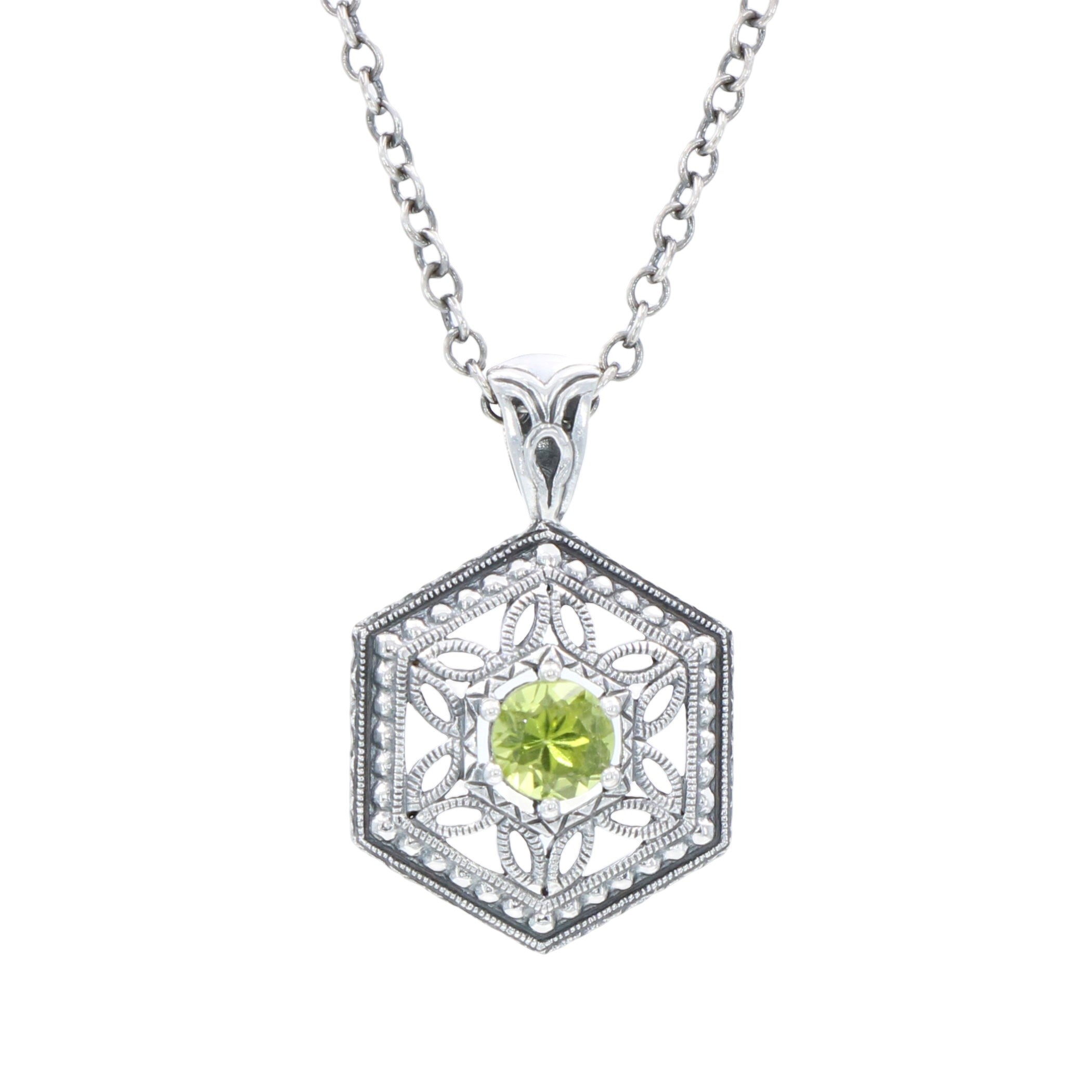 Art Deco style, Peridot, sterling silver pendants, front view