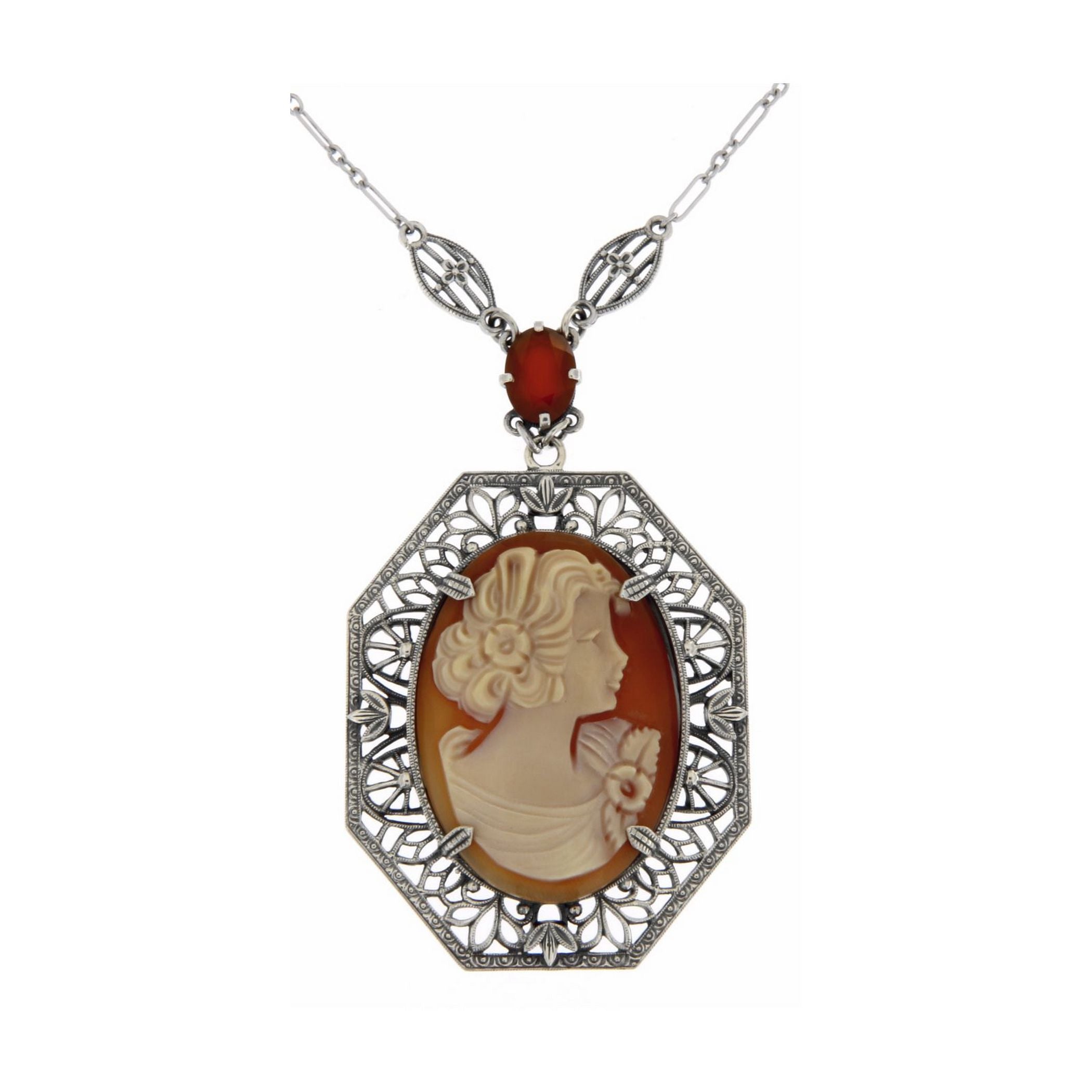 Filigree, Carnelian, sterling silver pendants, front view