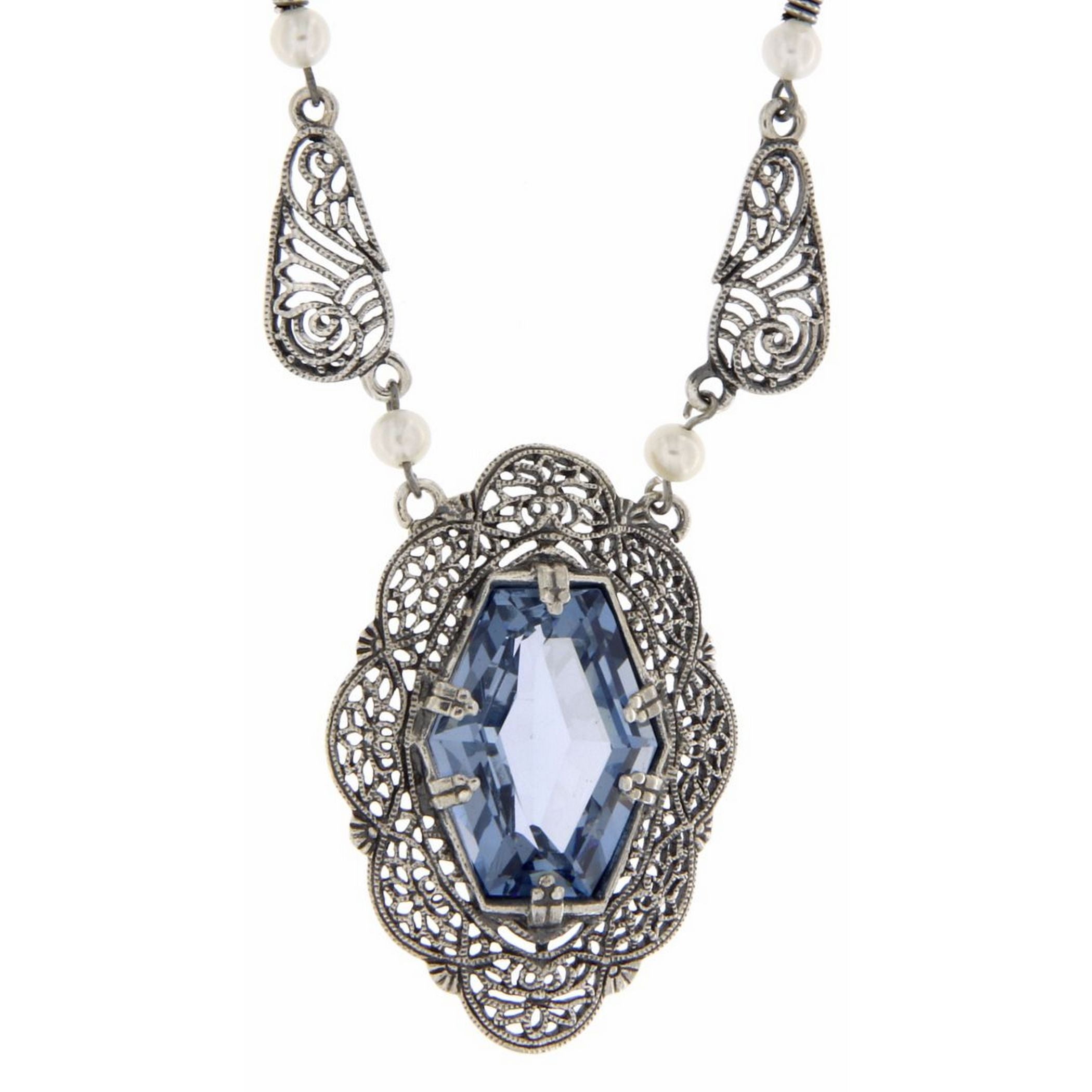 Victorian style, Pearl, sterling silver necklaces, front view