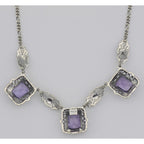 Back view of Art Deco Style 3 Gemstone Amethyst Filigree 17.5 Inch Necklace Sterling Silver showing 925 sterling silver hallm