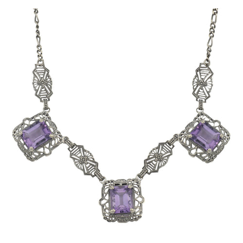Art Deco style, Amethyst, sterling silver necklaces, front view