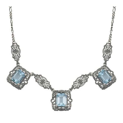 Art Deco style, Blue Topaz, sterling silver necklaces, front view