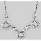 Back view of Art Deco Style 3 Gemstone White Topaz Filigree 17.5 In Necklace Sterling Silver showing 925 sterling silver hall