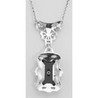 Back view of Victorian Style Black Onyx Filigree Diamond Necklace showing 925 sterling silver hallmark and spring ring clasp