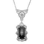 Victorian style, Diamond, Black Onyx, sterling silver necklaces, front view