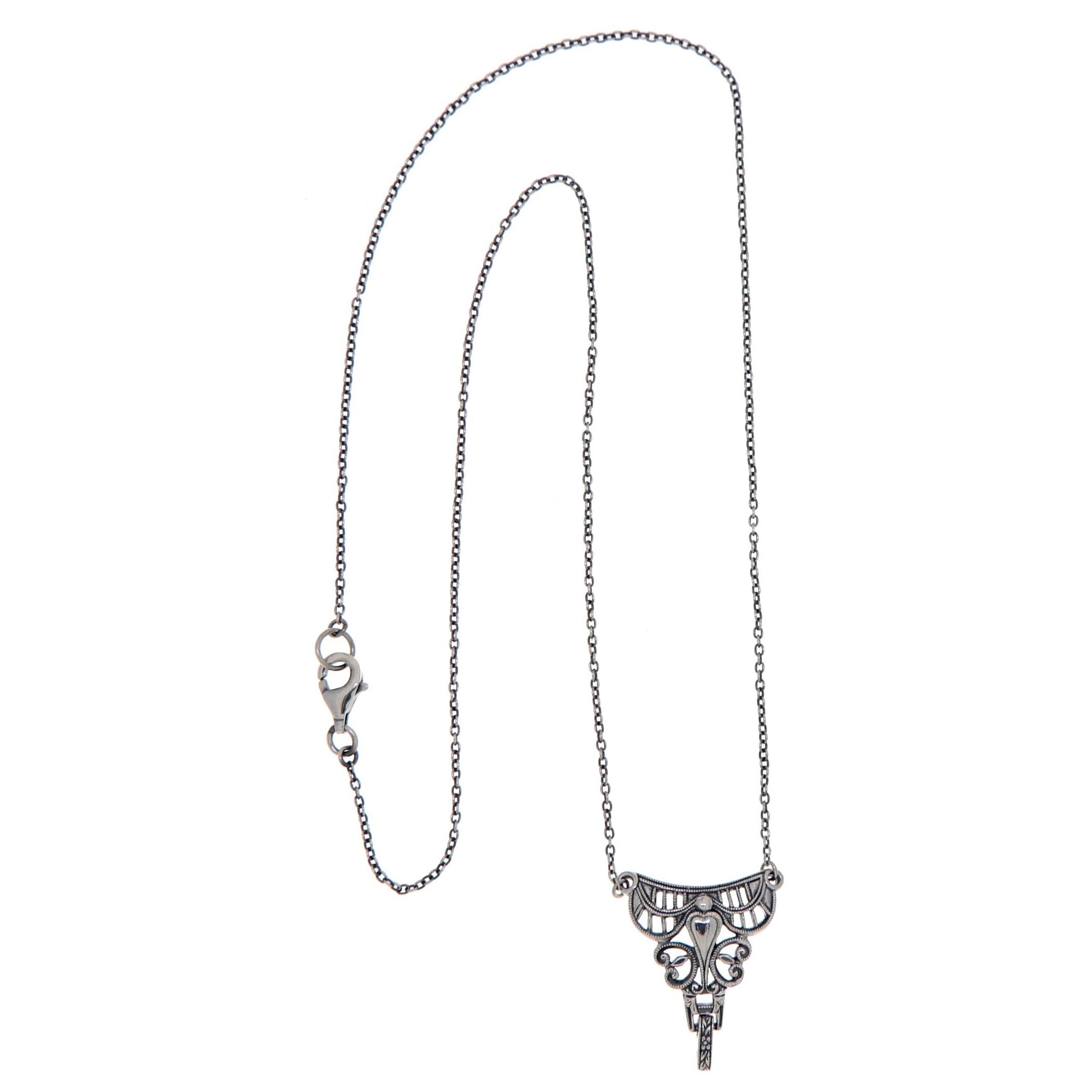 Back view of Victorian Style Semi Mount Necklace Sterling Silver showing 925 sterling silver hallmark and spring ring clasp