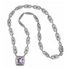 Back view of Art Deco Style Genuine Amethyst with 18 Inch Filigree Necklace Sterling Silver showing 925 sterling silver hallm