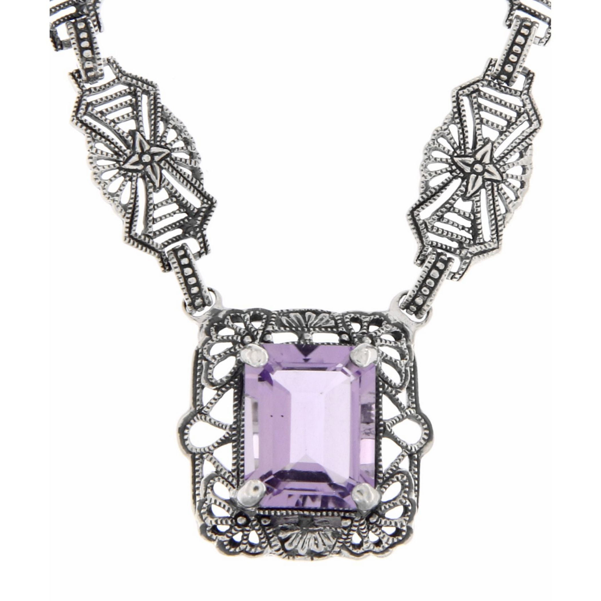 Art Deco style, Amethyst, sterling silver necklaces, front view