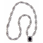 Detail view of Art Deco Style Genuine Red Garnet with 18 Inch Filigree Necklace Sterling Silver highlighting Garnet