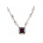 Back view of Art Deco Style Genuine Red Garnet with 18 Inch Filigree Necklace Sterling Silver showing 925 sterling silver hal