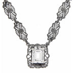 Art Deco style, White Topaz, sterling silver necklaces, front view