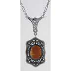 Back view of Hand Carved Italian Shell Cameo Filigree Necklace showing 925 sterling silver hallmark and spring ring clasp