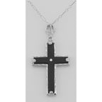 Back view of Beautiful Black Onyx Cross with Diamond Accent Center showing 925 sterling silver hallmark and spring ring clasp