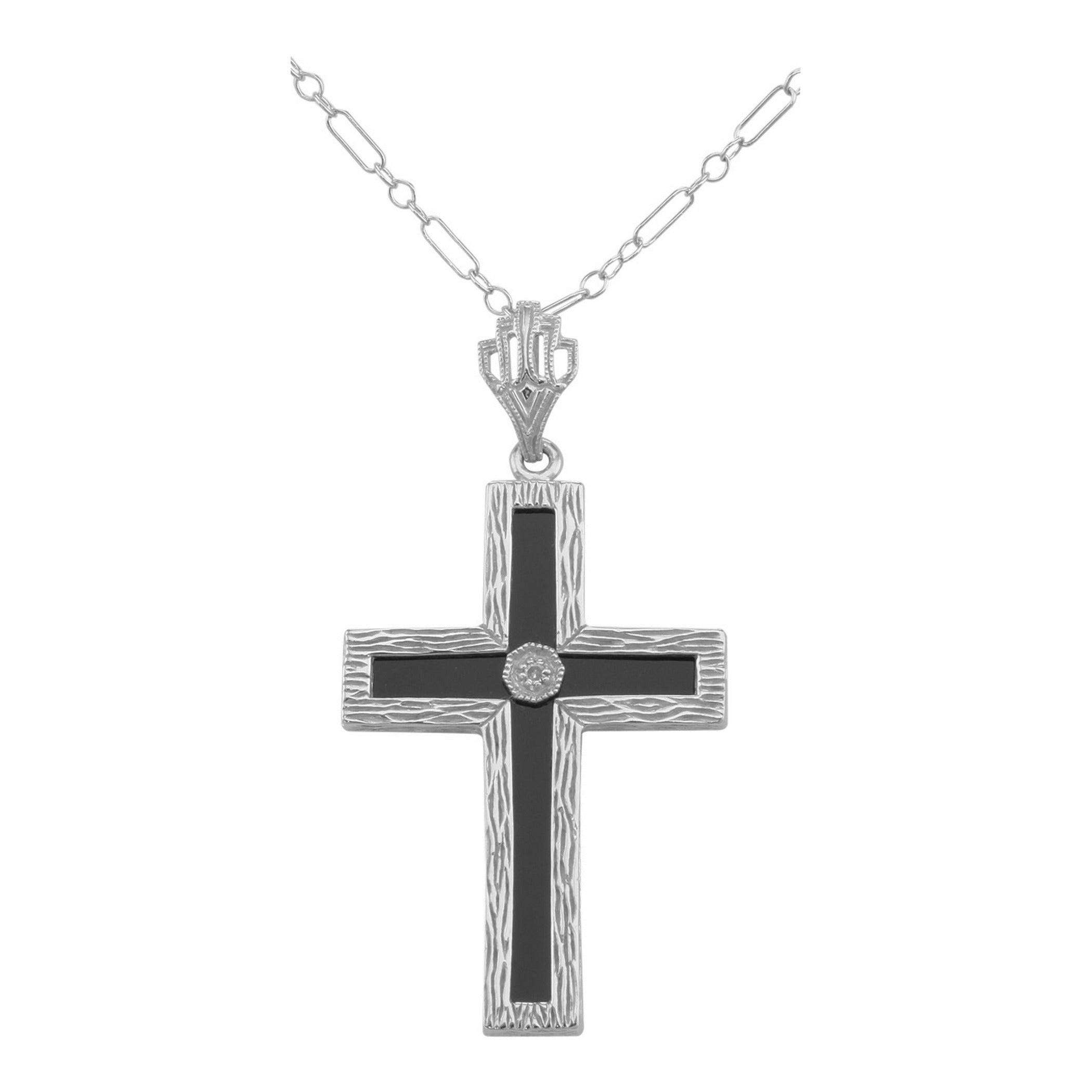 Diamond, Black Onyx, sterling silver pendants, front view