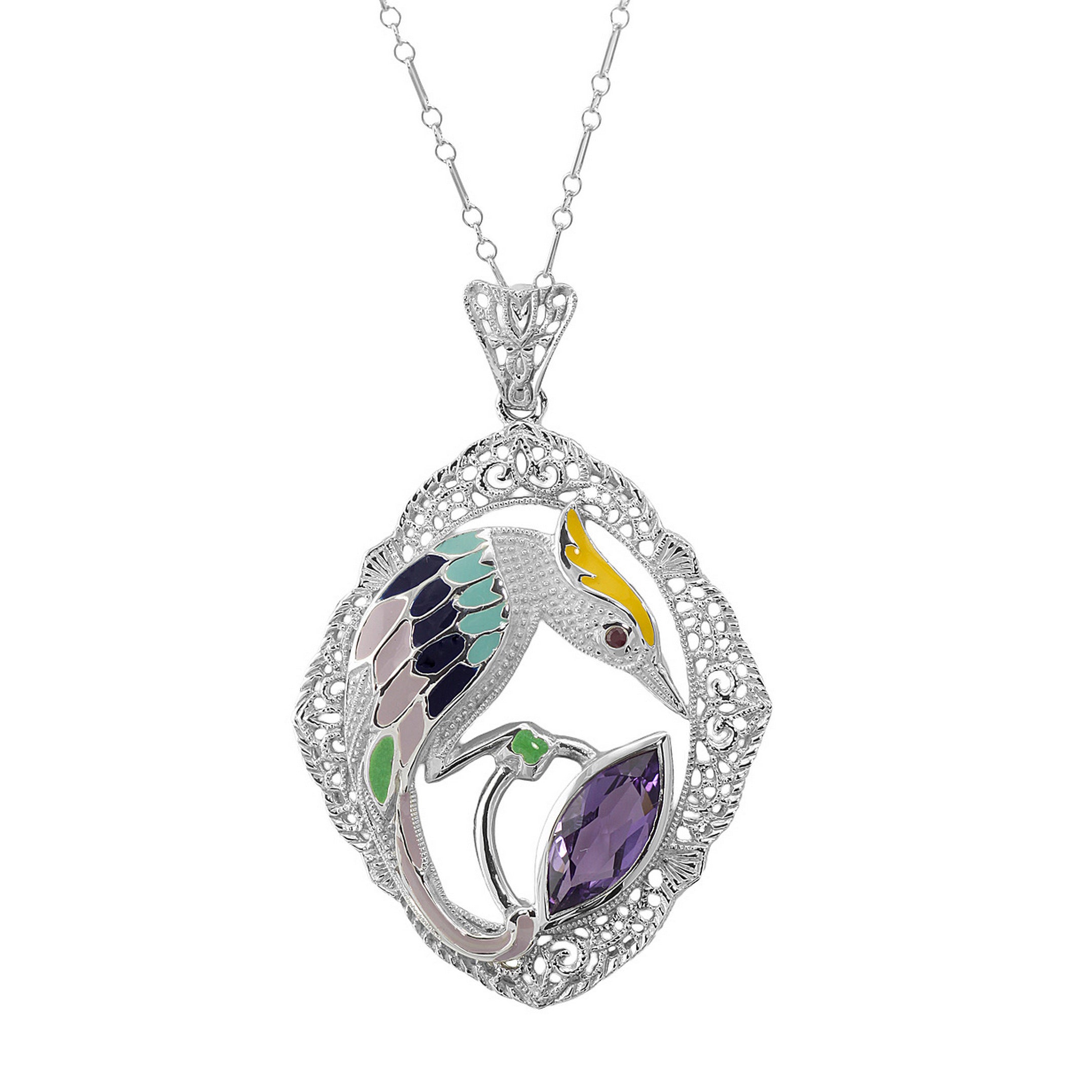 Filigree, Amethyst, sterling silver pendants, front view