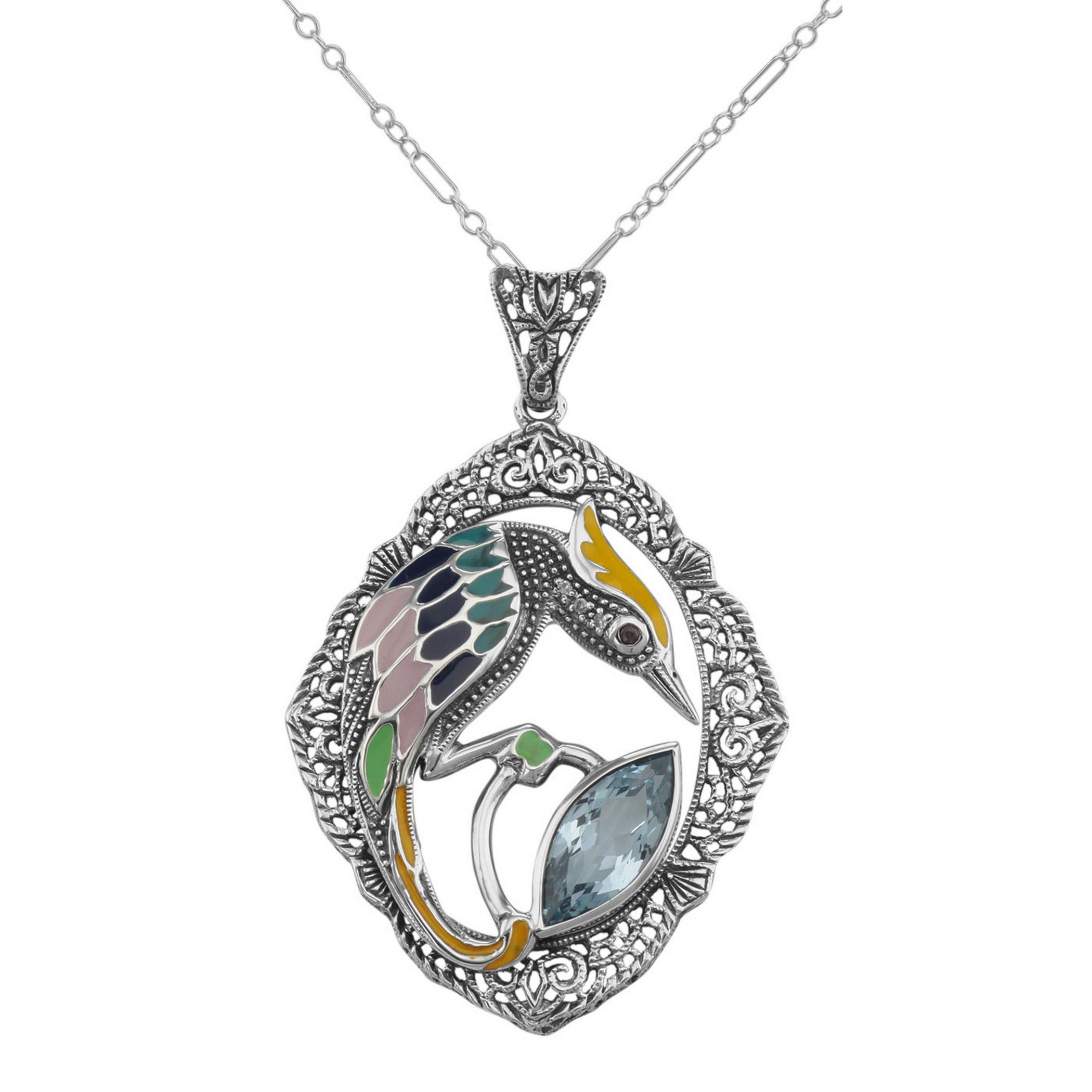 Filigree, Blue Topaz, sterling silver pendants, front view