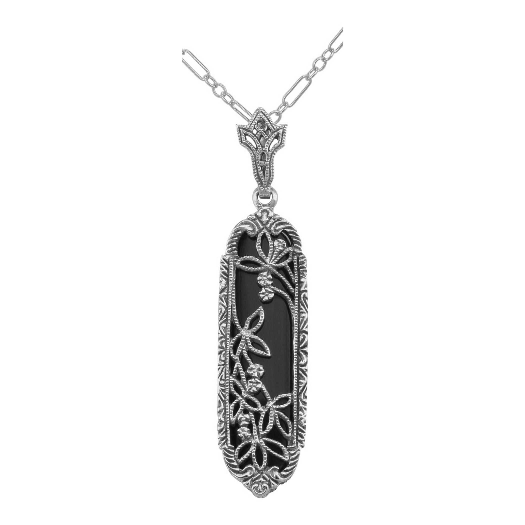 Art Deco style, Black Onyx, Onyx, sterling silver pendants, front view