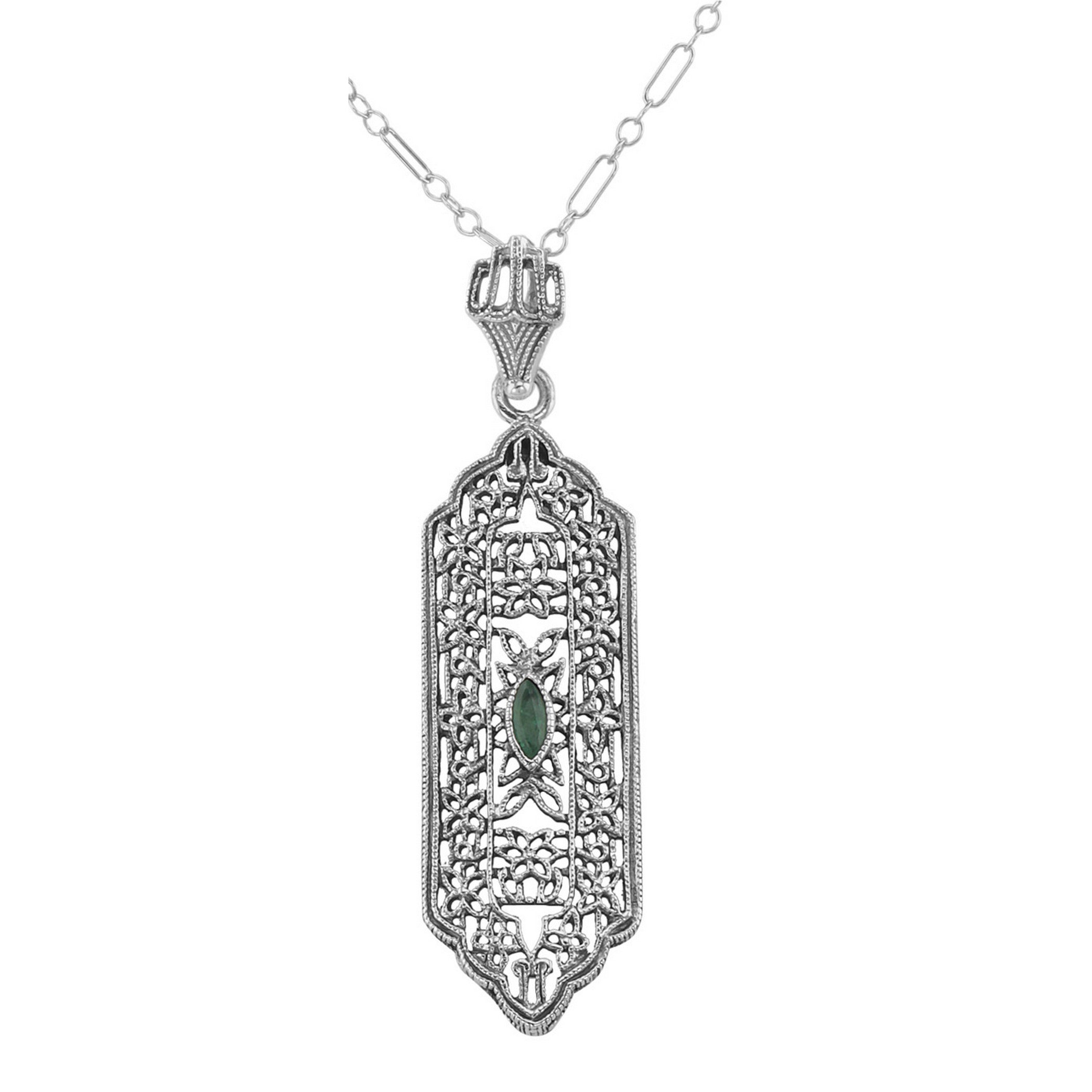 Art Deco style, Emerald, sterling silver pendants, front view