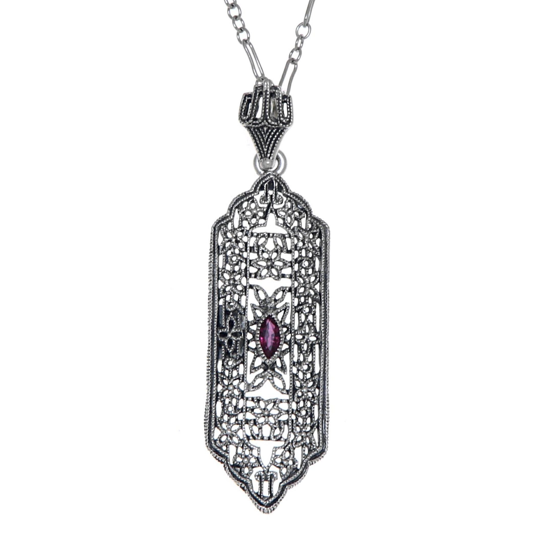 Art Deco style, Ruby, sterling silver pendants, front view