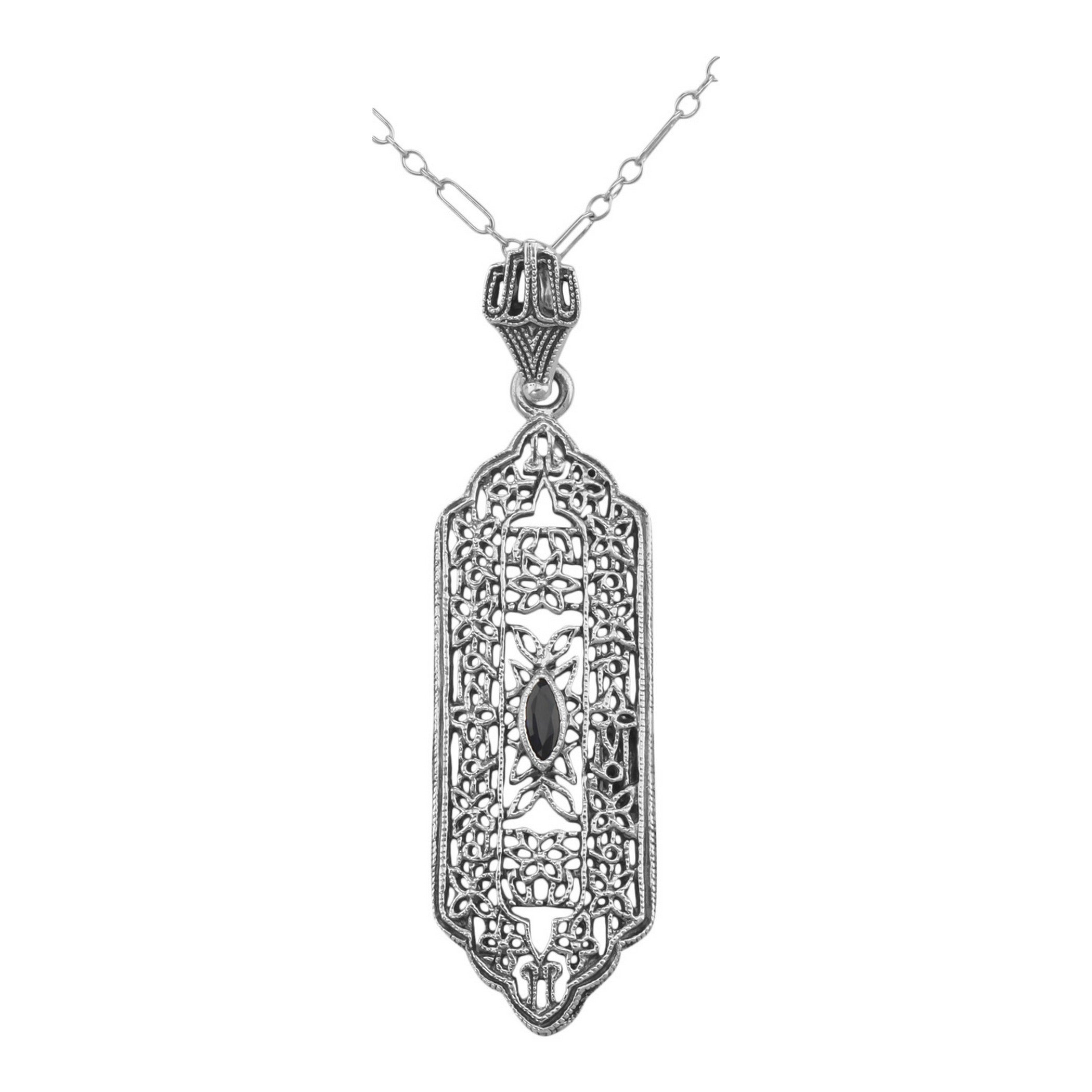 Art Deco style, Sapphire, sterling silver pendants, front view