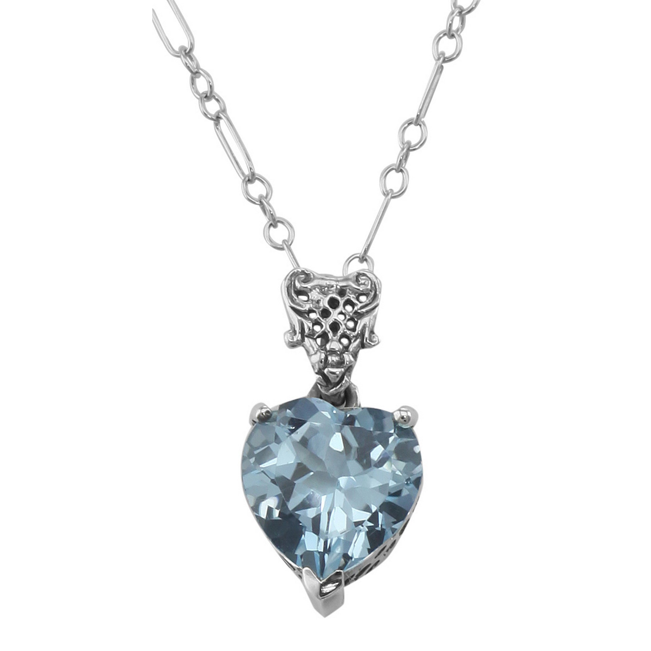 Filigree, Blue Topaz, sterling silver pendants, front view