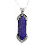 Back view of Art Deco Style Lapis Lazuli Filigree Pendant showing 925 sterling silver hallmark and spring ring clasp