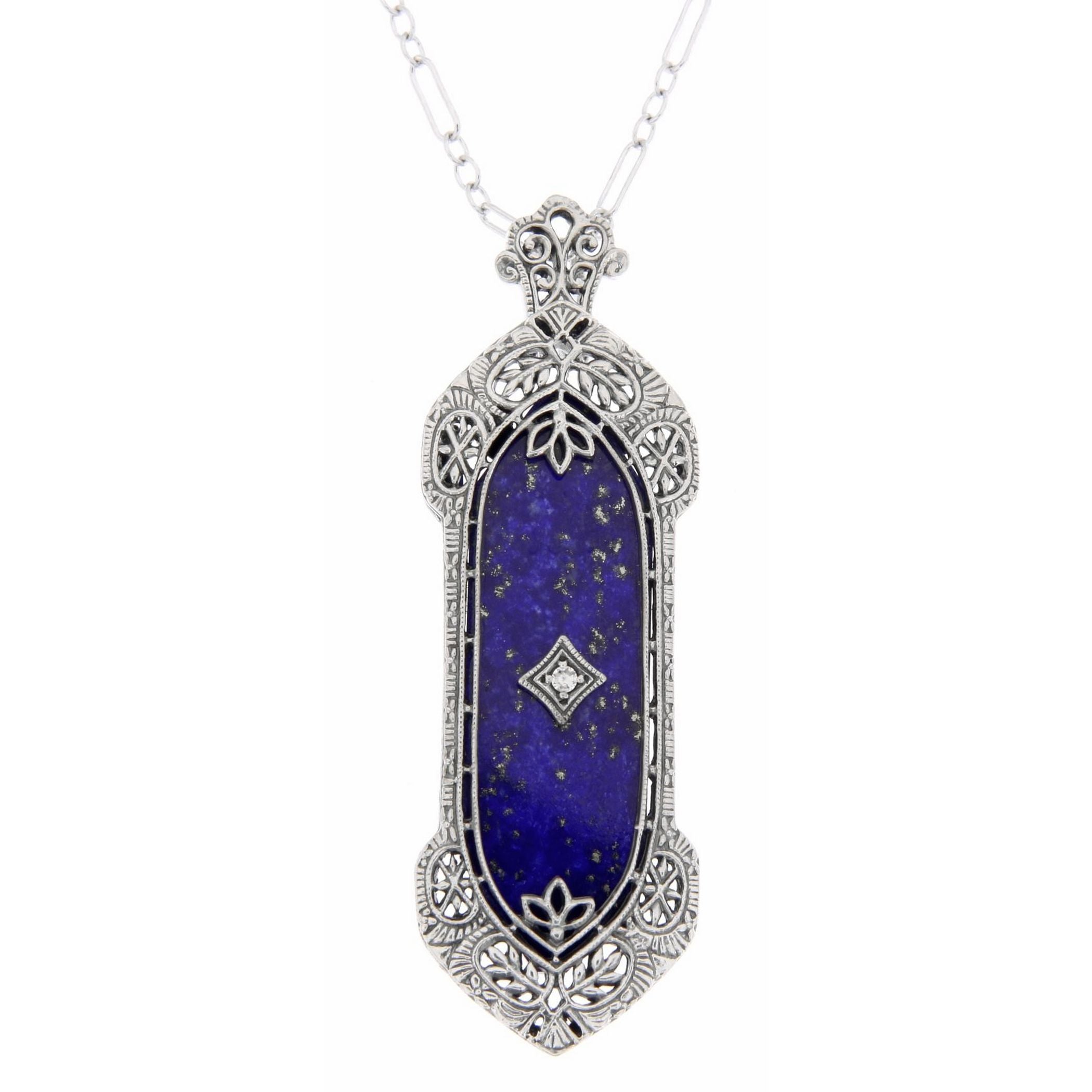 Art Deco style, Lapis, sterling silver pendants, front view