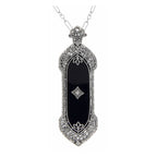 Art Deco style, Black Onyx, Onyx, sterling silver pendants, front view