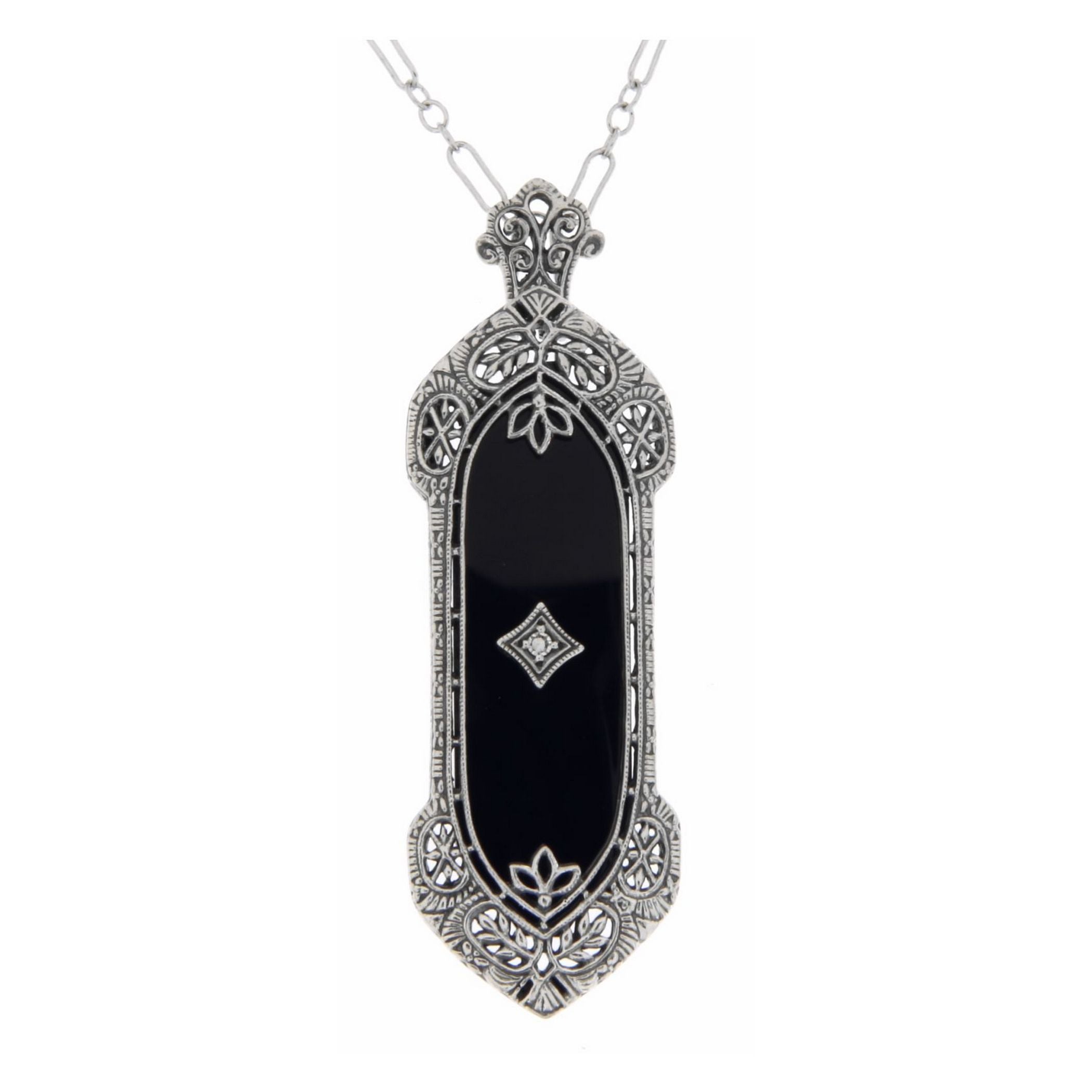 Art Deco style, Black Onyx, Onyx, sterling silver pendants, front view