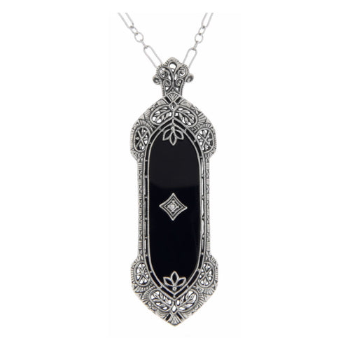 Art Deco style, Black Onyx, Onyx, sterling silver pendants, front view