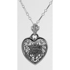 Back view of Filigree Heart Pendant w/ Star of David with Chain showing 925 sterling silver hallmark and spring ring clasp