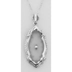Back view of Victorian Style Camphor Glass Crystal Filigree Diamond Pendant Sterling Silver showing 925 sterling silver hallm