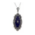 Victorian style, Diamond, Lapis, sterling silver pendants, front view
