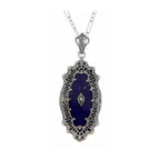 Victorian style, Diamond, Lapis, sterling silver pendants, front view