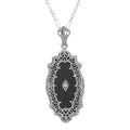 Victorian style, Diamond, Black Onyx, sterling silver pendants, front view