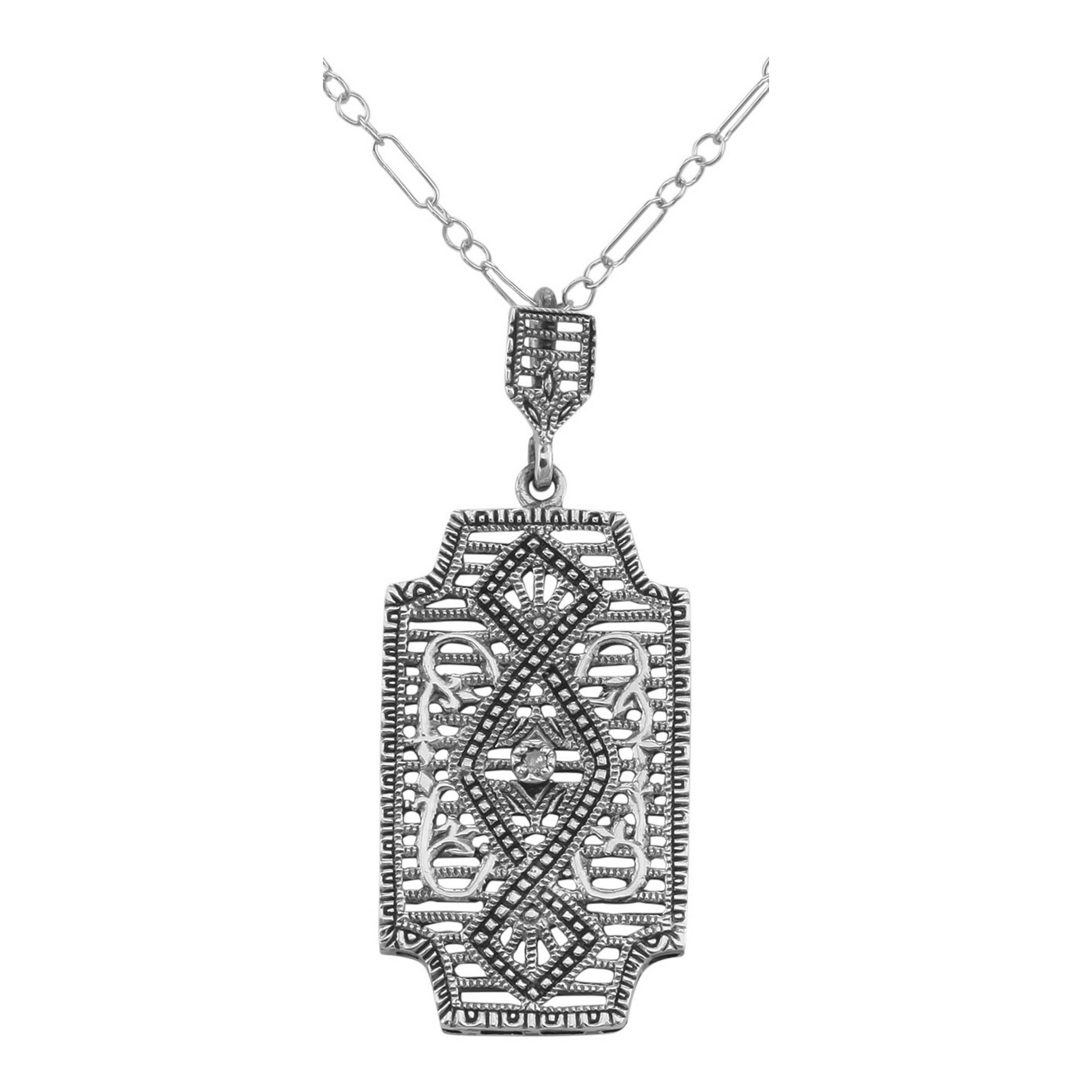 Art Deco style, Diamond, sterling silver pendants, front view