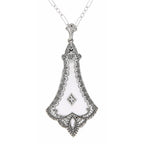 Art Deco style, Diamond, Crystal, sterling silver pendants, front view