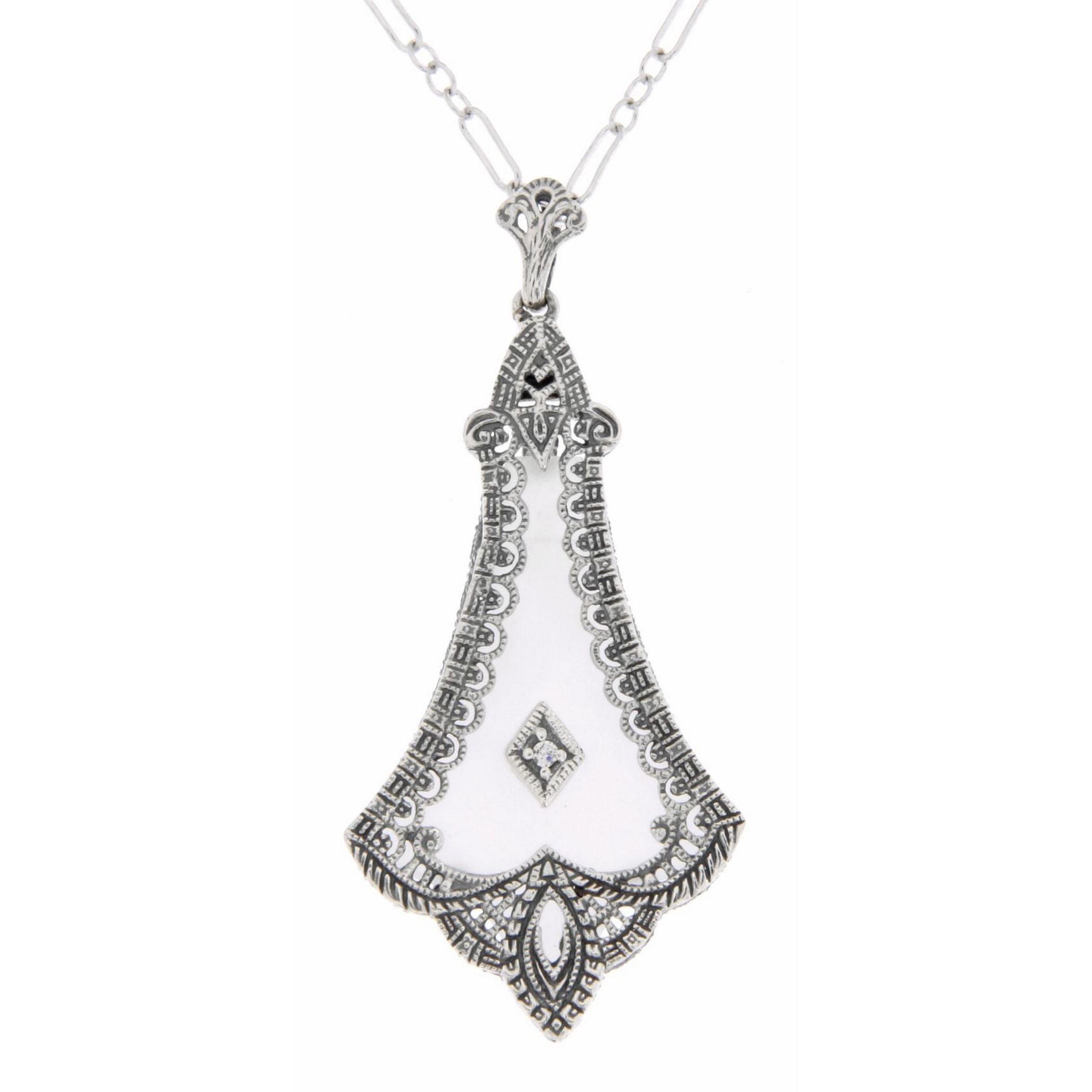 Art Deco style, Diamond, Crystal, sterling silver pendants, front view
