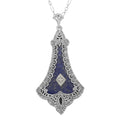 Victorian style, Diamond, Lapis, sterling silver pendants, front view