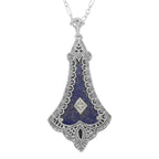 Victorian style, Diamond, Lapis, sterling silver pendants, front view
