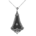 Art Deco style, Diamond, Black Onyx, sterling silver pendants, front view