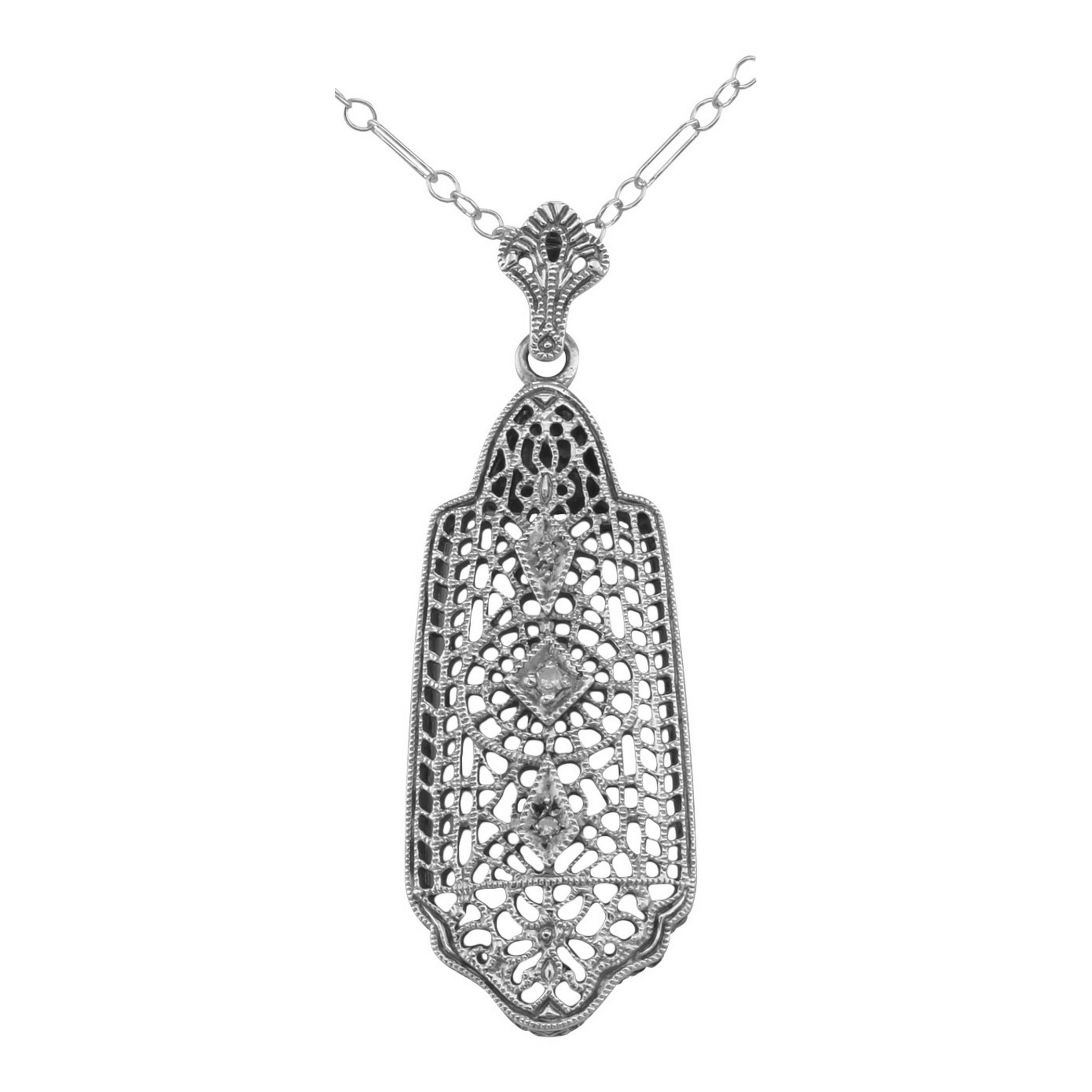 Art Deco style, Diamond, sterling silver pendants, front view