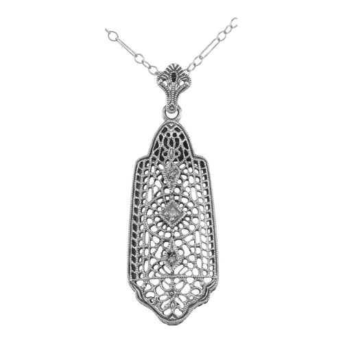 Art Deco style, Diamond, sterling silver pendants, front view