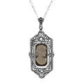 Filigree, Onyx, sterling silver pendants, front view