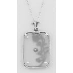 Back view of Victorian Style Camphor Glass Crystal Filigree Diamond Pendant Sterling Silver showing 925 sterling silver hallm