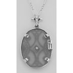 Back view of Art Deco Style Crystal Diamond Pendant with Chain showing 925 sterling silver hallmark and spring ring clasp