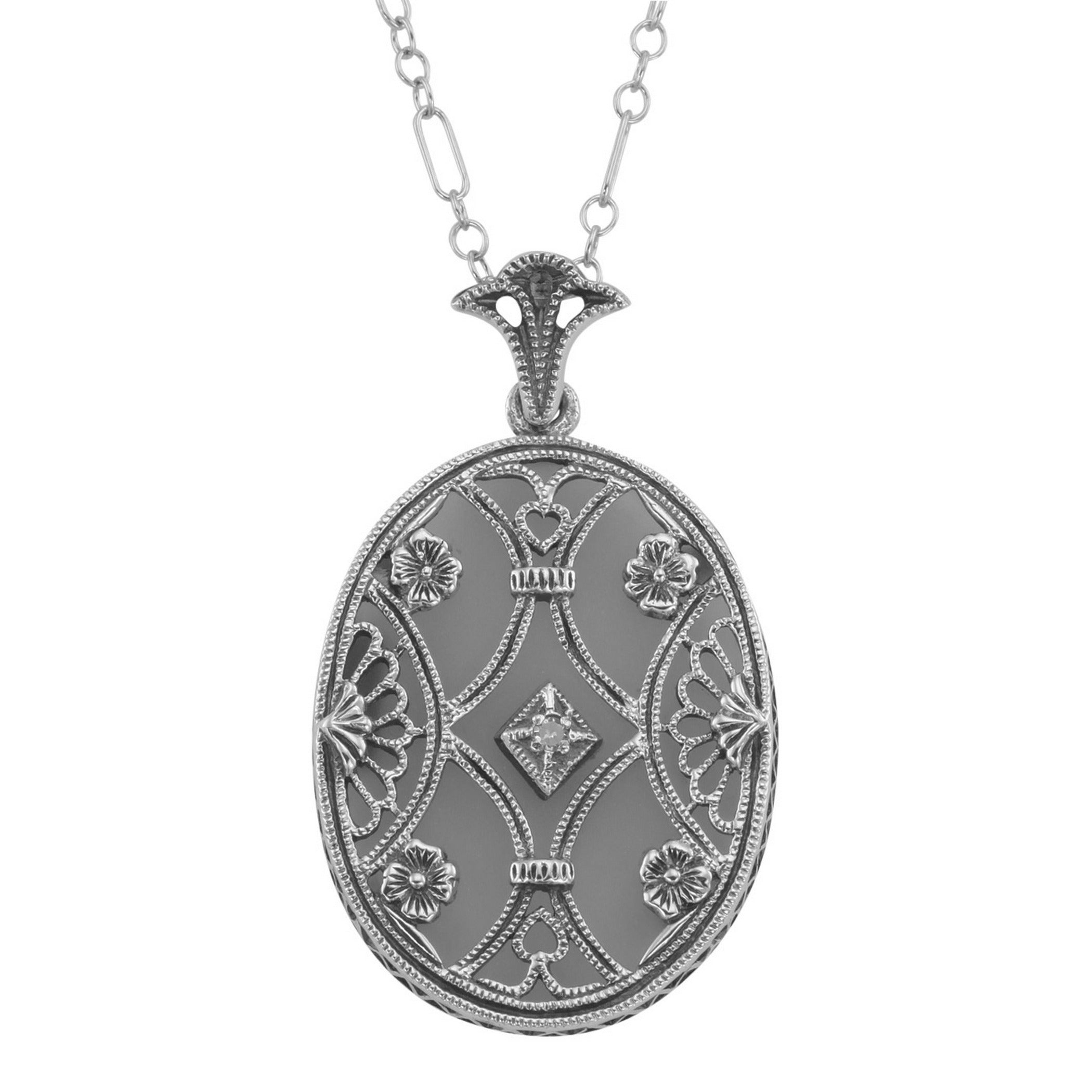 Art Deco style, Diamond, Crystal, sterling silver pendants, front view